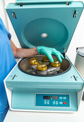 Modern hospital laboratory researching. Plasma platelet rich preparation.