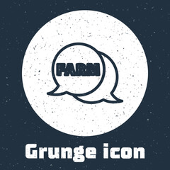 Grunge line Speech bubble with text Farm icon isolated on grey background. Monochrome vintage drawing. Vector