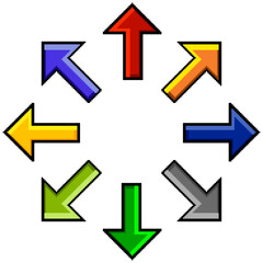Isolated pixel art in 8-bit blocks: a collection of arrows pointing at many different directions.
