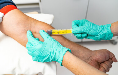 Sterile medical injection. Pharmacy hospital medicine injecting.