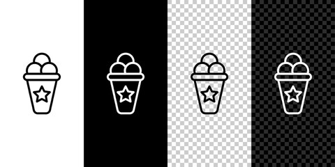 Set line Ice cream in waffle cone icon isolated on black and white, transparent background. Sweet symbol. Vector