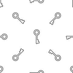 Grey line Old key icon isolated seamless pattern on white background. Vector