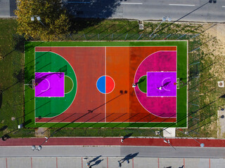 Vibrant basketball court in a city