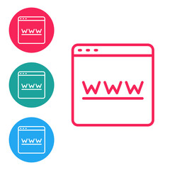 Red line Browser window icon isolated on white background. Set icons in circle buttons. Vector