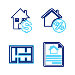 Set line House contract, plan, with percant and dollar icon. Vector