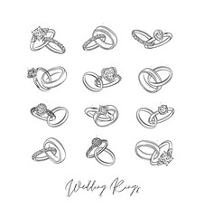 Wedding and engagement ring drawing in vintage graphic style - 541743755
