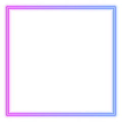 Illustration of neon electric style square frame. Gradient pink purple blue color. Isolated on transparent background.
