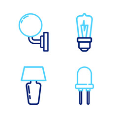 Set line Light emitting diode, Table lamp, bulb and Wall or sconce icon. Vector