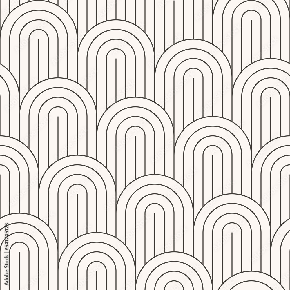 Poster Seamless pattern with semicircles and lines on a white background. Simple geometric pattern, fabric print.