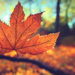 Fototapeta na wymiar Beautiful blurred autumn landscape with fall leaves in sunshine.