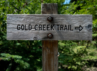 Gold Creek Trail sign in Snoqualmie Pass in Washington state