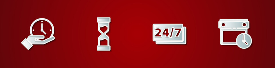 Set Clock, Old hourglass, 24 hours and Calendar and clock icon. Vector