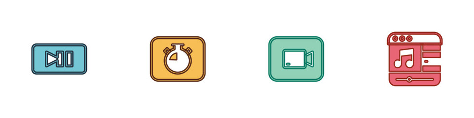 Set Pause button, Stopwatch, Play video and Music player icon. Vector