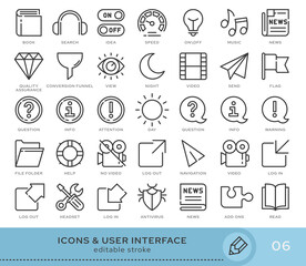 Set of conceptual icons. Vector icons in flat linear style for web sites, applications and other graphic resources. Set from the series - User Interface. Editable stroke icon.