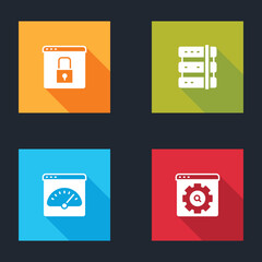 Set Secure your site with HTTPS, SSL, Server, Digital speed meter and Browser setting icon. Vector