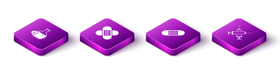 Set Isometric Bioengineering, Crossed bandage plaster, Bandage and syringe icon. Vector