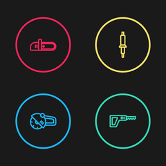 Set line Angle grinder, Reciprocating saw, Soldering iron and Chainsaw icon. Vector