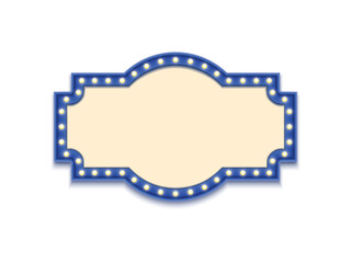 Antique shape marquee vintage 3d lightbox with glowing bulb. Blue color retro frame design vector illustration. © Inkeye Studio