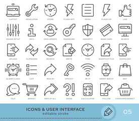 Set of conceptual icons. Vector icons in flat linear style for web sites, applications and other graphic resources. Set from the series - User Interface. Editable stroke icon.