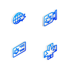 Set Isometric line Marijuana and cannabis store, Legalize marijuana globe, Calendar leaf and Medical icon. Vector