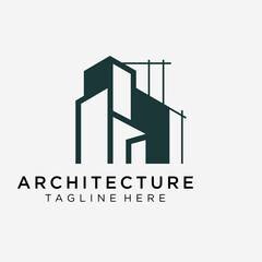Fototapeta premium Construction logo in line art style, building, unique, Premium Vector