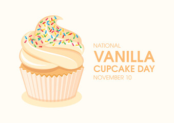 National Vanilla Cupcake Day vector. Creamy vanilla cupcake with sprinkle sugar icon vector. November 10 each year. Important day