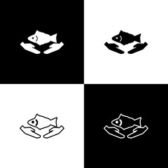 Set Fish care icon isolated on black and white background. Vector Illustration