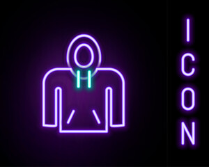 Glowing neon line Hoodie icon isolated on black background. Hooded sweatshirt. Colorful outline concept. Vector