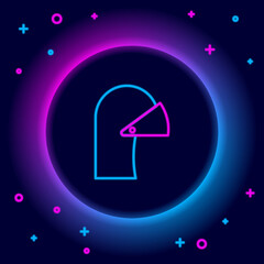 Glowing neon line Medieval iron helmet for head protection icon isolated on black background. Colorful outline concept. Vector