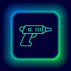 Glowing neon line Electric cordless screwdriver icon isolated on black background. Electric drill machine. Repair tool. Colorful outline concept. Vector