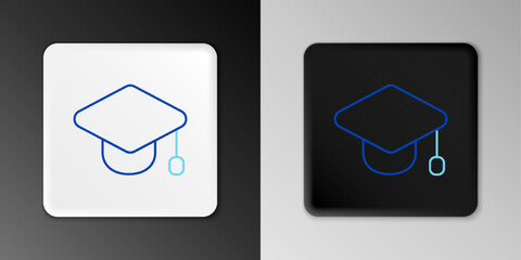 Line Graduation cap icon isolated on grey background. Graduation hat with tassel icon. Colorful outline concept. Vector