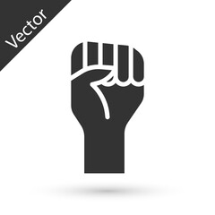 Grey Raised hand with clenched fist icon isolated on white background. Protester raised fist at a political demonstration. Empowerment. Vector