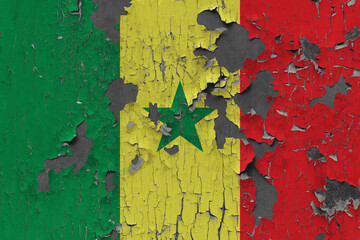 3D Flag of Senegal on an old stone wall background.