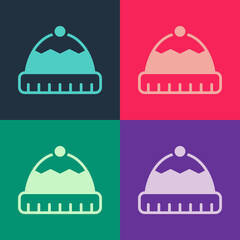 Pop art Winter hat icon isolated on color background. Vector