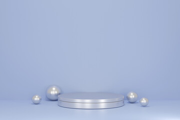 cylinder podiums on blue background. Abstract pedestal scene with geometrical. Scene to show cosmetic products presentation. Mock up design empty space. Showcase,shopfront,display case,3d render