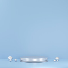 Empty studio product display blue background & copy space. perspective studio photography stand.banner mock up space for showcase product.empty countertop backdrop business presentation, 3d render