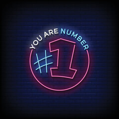 Neon Sign you are number one with brick wall background vector