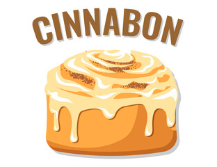 Cinnabon  with cream.Vector hand drawn vintage engraving illustration for poster, label and menu bakery shop