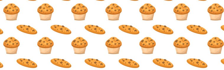 bakery seamless background. Bread bakery sweet cake seamless pattern background. Vector line illustration.	
