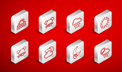 Set line Cloud with rain and sun, Sun, Sleeping moon, Sunset, stars and icon. Vector