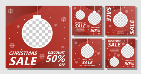 Set of Christmas Sale Post Feed Social Media design Template.