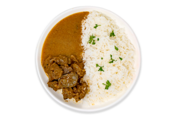 Home made south indian spicy non veg meal combo for one with white rice chicken curry