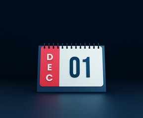 December Realistic Desk Calendar Icon 3D Illustration Date December 01