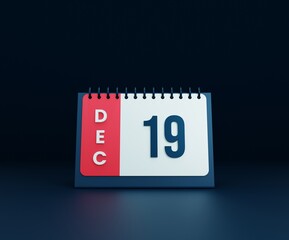 December Realistic Desk Calendar Icon 3D Illustration Date December 19