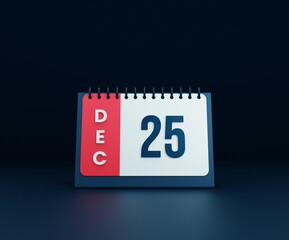 December Realistic Desk Calendar Icon 3D Illustration Date December 25