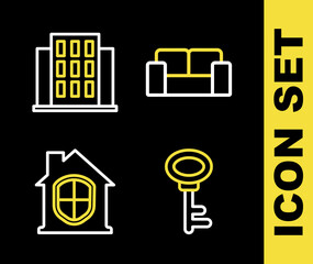 Set line Sofa, House key, under protection and icon. Vector