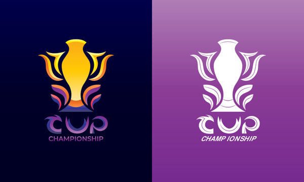 Colorful gradient style cup championship sports logo. Abstract illustration of trophy vector icon
