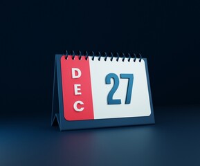 December Realistic Desk Calendar Icon 3D Illustration Date December 27