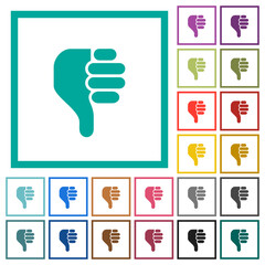 left handed thumbs down solid flat color icons with quadrant frames