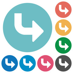 Bottom right side turn arrow solid flat round icons